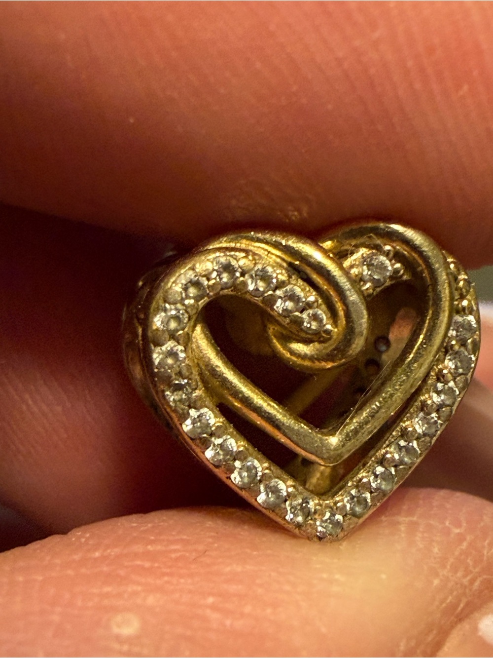 Pandora 14K (possibly solid) Double Hearts Charm